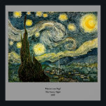Póster Vincent van Gogh's The Starry Night (1889)<br><div class="desc">Uma pintura pós-impressionista clássica de 1889, trabalho de arte que passou para o dominio público e faz maravilhosos presentes e outros produtos. Todas as obras de arte fina, arte venenosa, obras-primas clássicas e outras obras-primas antigas aqui na Galeria de Masterworks foram cuidadosamente editadas e colocadas em produtos para fornecer os...</div>