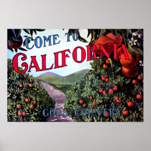 Póster Vindo ao gráfico do vintage de Califórnia