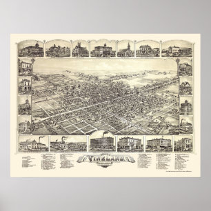 Póster Vineland, mapa panorâmico de NJ - 1885