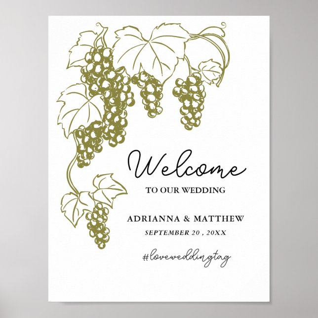 Poster Vineyard Elegante de Grapevine | Sinal de Casament (Frente)
