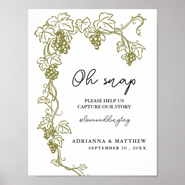 Poster Vineyard Elegante de Grapevine | Sinal de Casament (Frente)