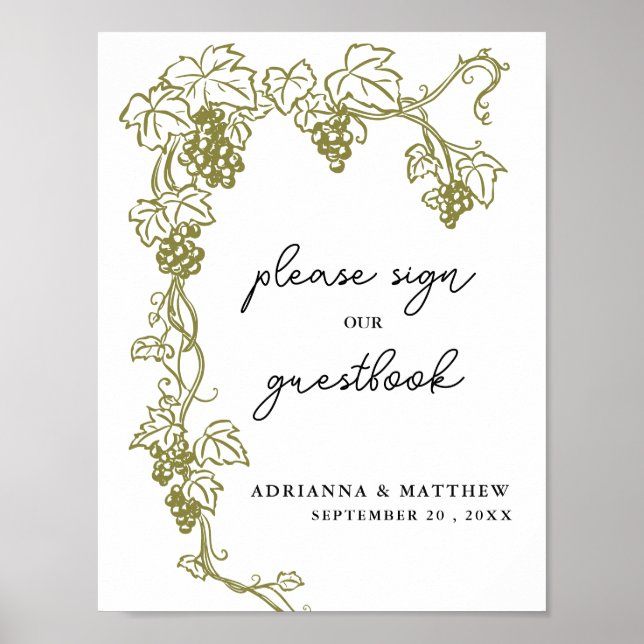 Poster Vineyard Elegante de Grapevine | Sinal de Casament (Frente)