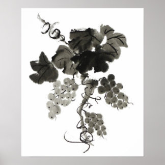 Poster Vinha de uvas, Sumi-e