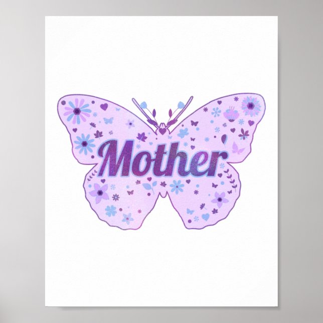 Poster Vinheta das flores da borboleta do dia de as mães (Frente)