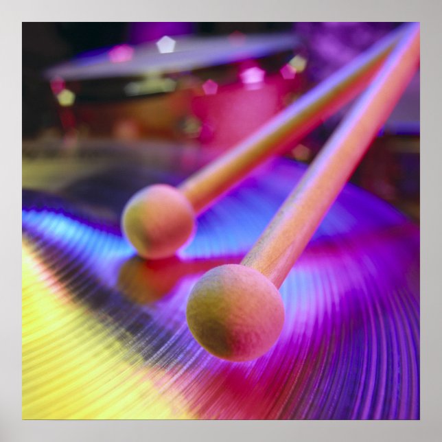 Póster Vinhetas do tambor de ponta redonda e cimbal (Frente)