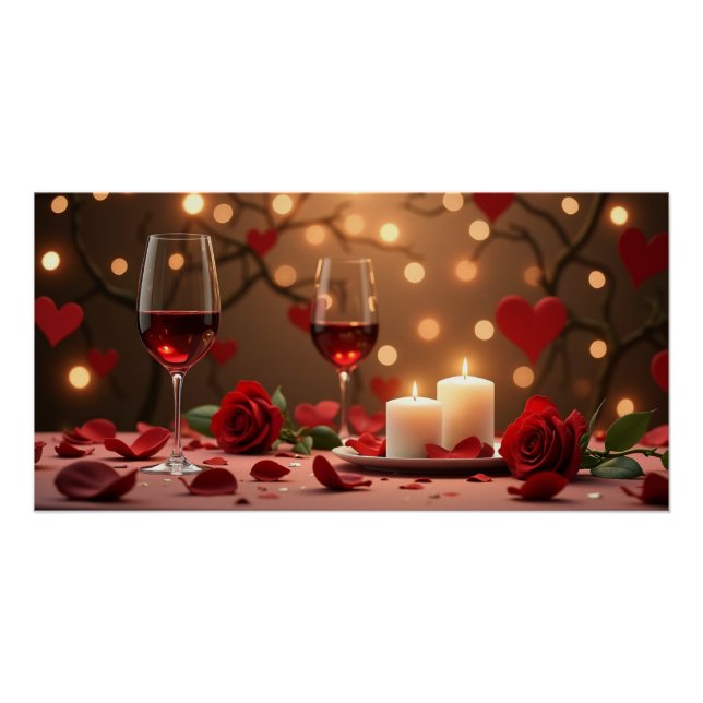 Póster Vinho à Luz de Velas Romântico (Frente)