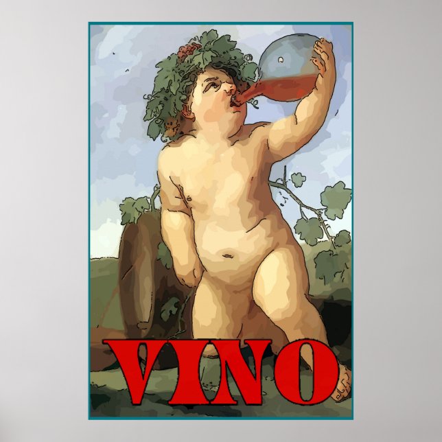 Póster Vinho bebendo Baco, VINO (Frente)