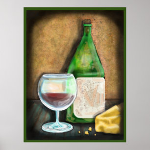 Poster Vinho e queijo para Solitário de mulher de meia id