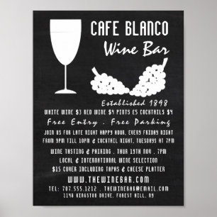 Poster Vinho e Uvas, Bar/Adverso De Vinho De Chalkboard