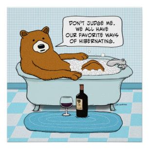 Póster Vinho engraçado do bebendo do urso, relaxando na
