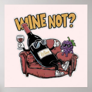 Poster Vinho Engraçado e Uvas