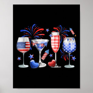 Poster Vinho Engraçado Gl Red White Firework Feliz 4º De