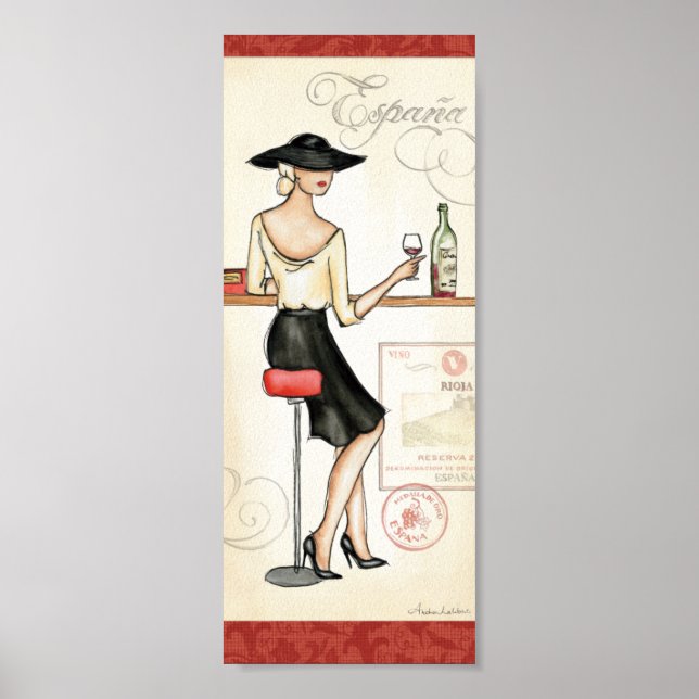 Poster Vinho espanhol Bebendo feminino (Frente)