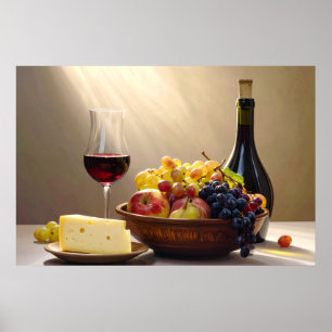 Poster Vinho, Fruta e Queijo