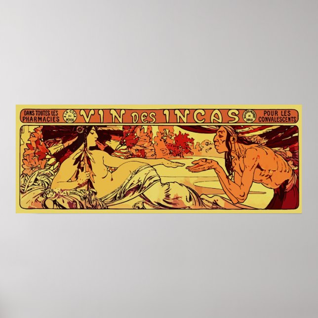 Póster Vinho inca Alphonse Mucha refaz horizontal (Frente)