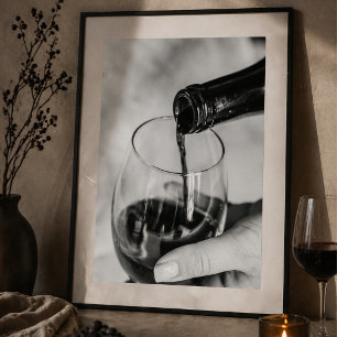 Poster Vinho sendo Despejado Copo e Garrafa Elegantes Clo