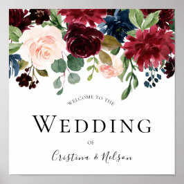 Poster Vinho Vermelho Burgundy Bem-vindo ao Casamento de 