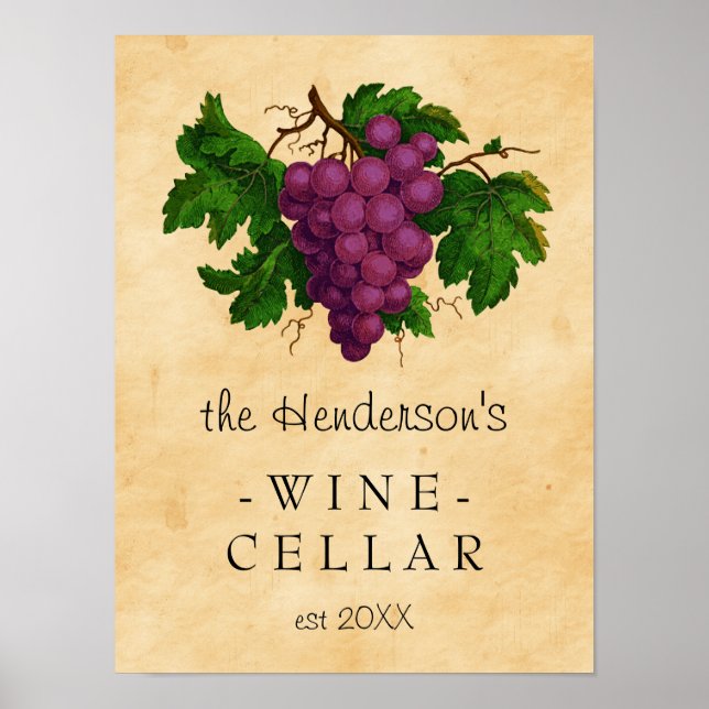 Poster Vinho Vintage Uvas Vintage | Personalizado (Frente)