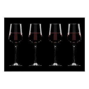 Póster Vinhos com vinho tinto em preto
