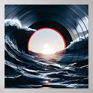 Poster Vinil Vintage Onda Surf Música Retro Oceano