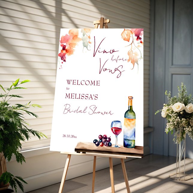 Poster Vino antes de vows chá de panela de vinhas (Vino before vows winery bridal shower welcome sign poster template wine bridal shower entrance decor)