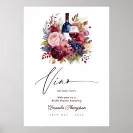 Poster Vino Antes dos Votos Floral Vinho Bridal Shower Bo
