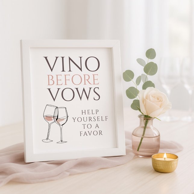Poster Vino Before Vows Doodle Favor Sign Bridal Shower (Criador carregado)