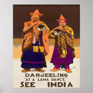Poster Vintage1934 vêem a Lama de India Darjeeling danç