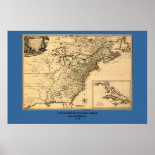 Póster Vintage 1777 American Colonies Map by Phelippeaux