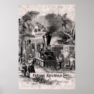 Poster Vintage, 1800s, Canal do Panamá, Modelo do comboio