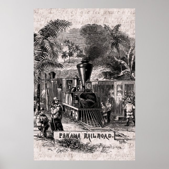 Poster Vintage, 1800s, Canal do Panamá, Modelo do comboio (Frente)