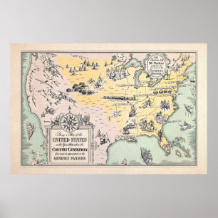 Poster Vintage 1831 USA Map