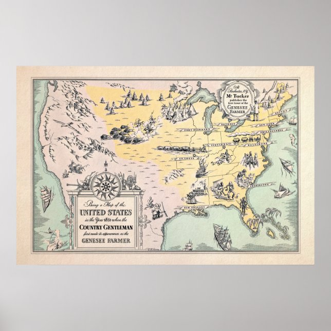 Poster Vintage 1831 USA Map (Frente)