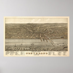 Poster Vintage 1877 Cleveland Ohio View