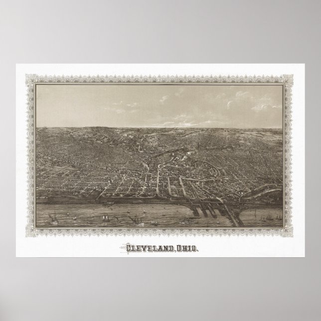 Póster Vintage 1887 Cleveland Ohio View (Frente)
