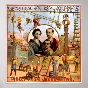 Poster Vintage 1892 japonês real do circo do trupe