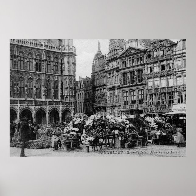 Poster Vintage 1900s Grande mercado floral de Bruxelas (Frente)