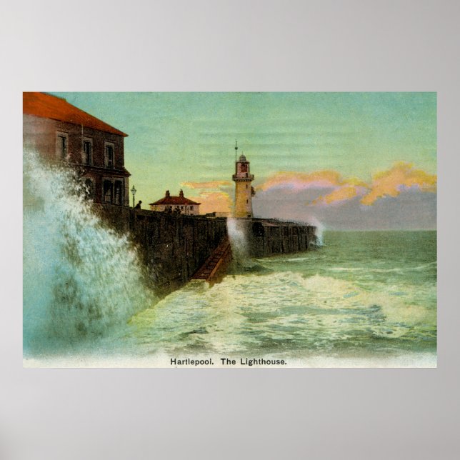 Poster Vintage 1900s Hartlepool O farol (Frente)