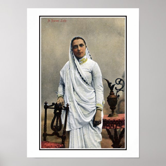 Póster Vintage 1900s Índia, Parsi Mulher (Frente)