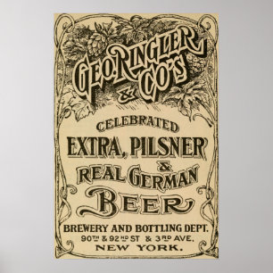 Póster Vintage 1908 Brewery and Beer Ad