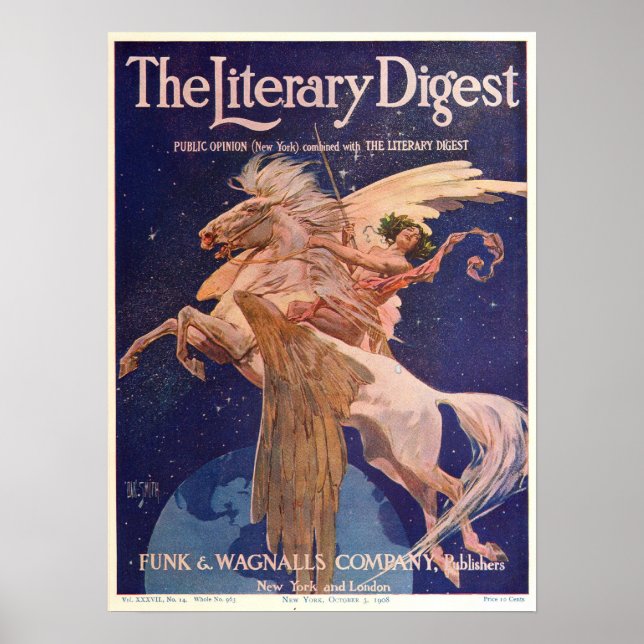 Poster Vintage 1908 Literary Digest Poster, Pegasus (Frente)