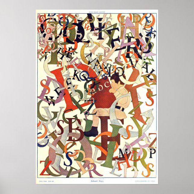 Póster Vintage 1908 Maxfield Parrish, "School Days" (Frente)