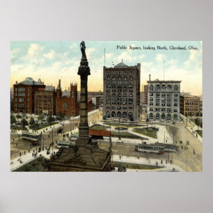 Poster Vintage 1910 de Cleveland Ohio da praça pública