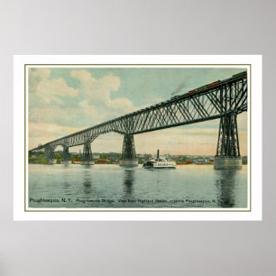 Póster Vintage 1913 Poughkeepsie Bridge, trem, barco