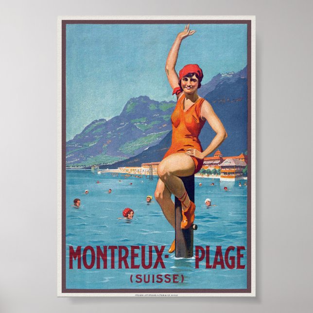 Poster vintage 1920 de Montreal Plage Suisse (Frente)