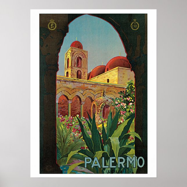 Póster Vintage 1920 Palermo Sicily viagem (Frente)