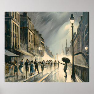 Poster Vintage 1920 Pesado Chuva de Tempestade em Paris P