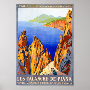 Poster Vintage 1923 Les Calanche de Piana Viagem francês
