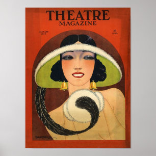 Poster Vintage 1924 da capa de revista do teatro Deco
