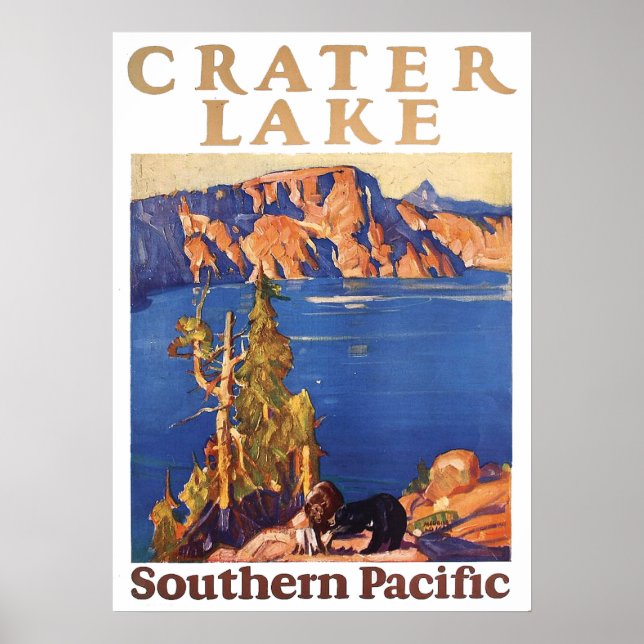 Poster Vintage 1928 Crater Lake Southern Pacific Viagem (Frente)